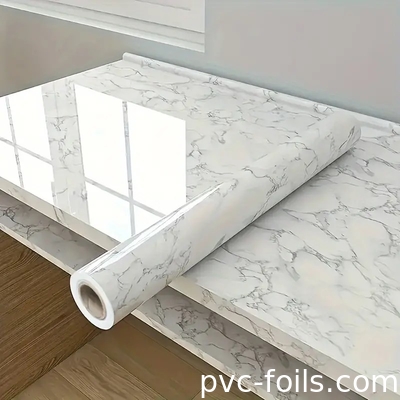 오일 پروف 화이트 대리석 자체 접착성 PVC 장식 필름 가정 장식 DIY를위한 쉬운 스티커