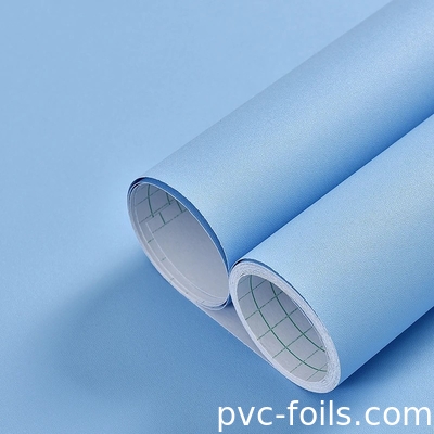 파란색 고체 색상 자착성 PVC 필름 매트 엠보스 껍질 및 스틱 가구 덮개